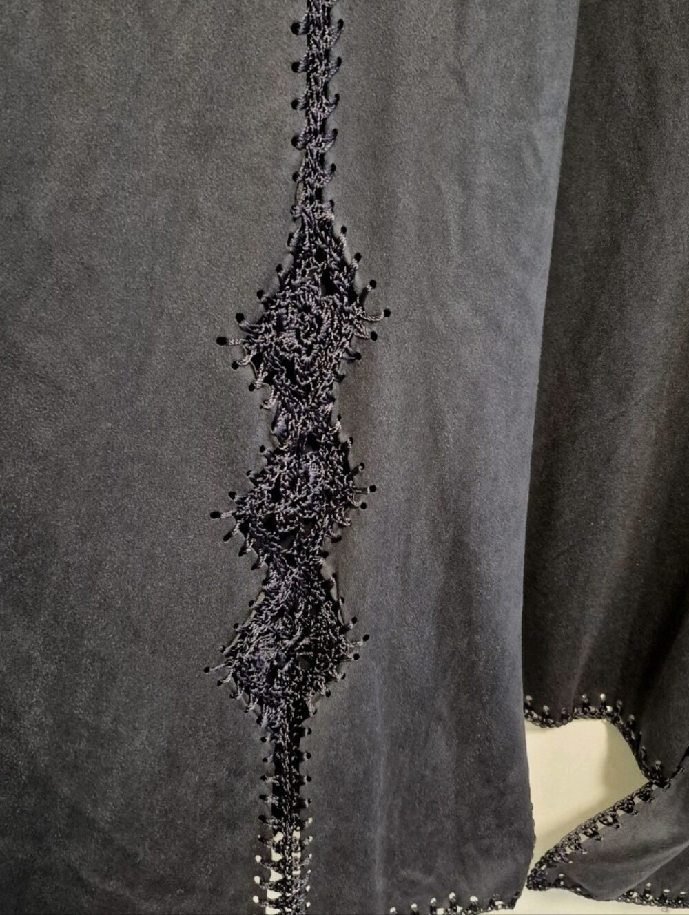 Chico's Ruana Wrap Faux Suede Navy Blue Cover Up Jacket Crochet Size S/M - Picture 8 of 13